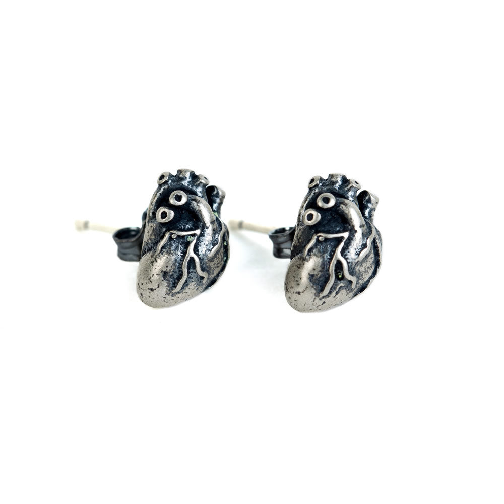 Sterling Silver Anatomical Heart Stud Earrings