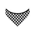 Black and white checkerboard triangle baby bib made of soft cotton with a convenient snap fastening.