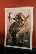 Racoon With Dabloons Gold Gilded Art Print