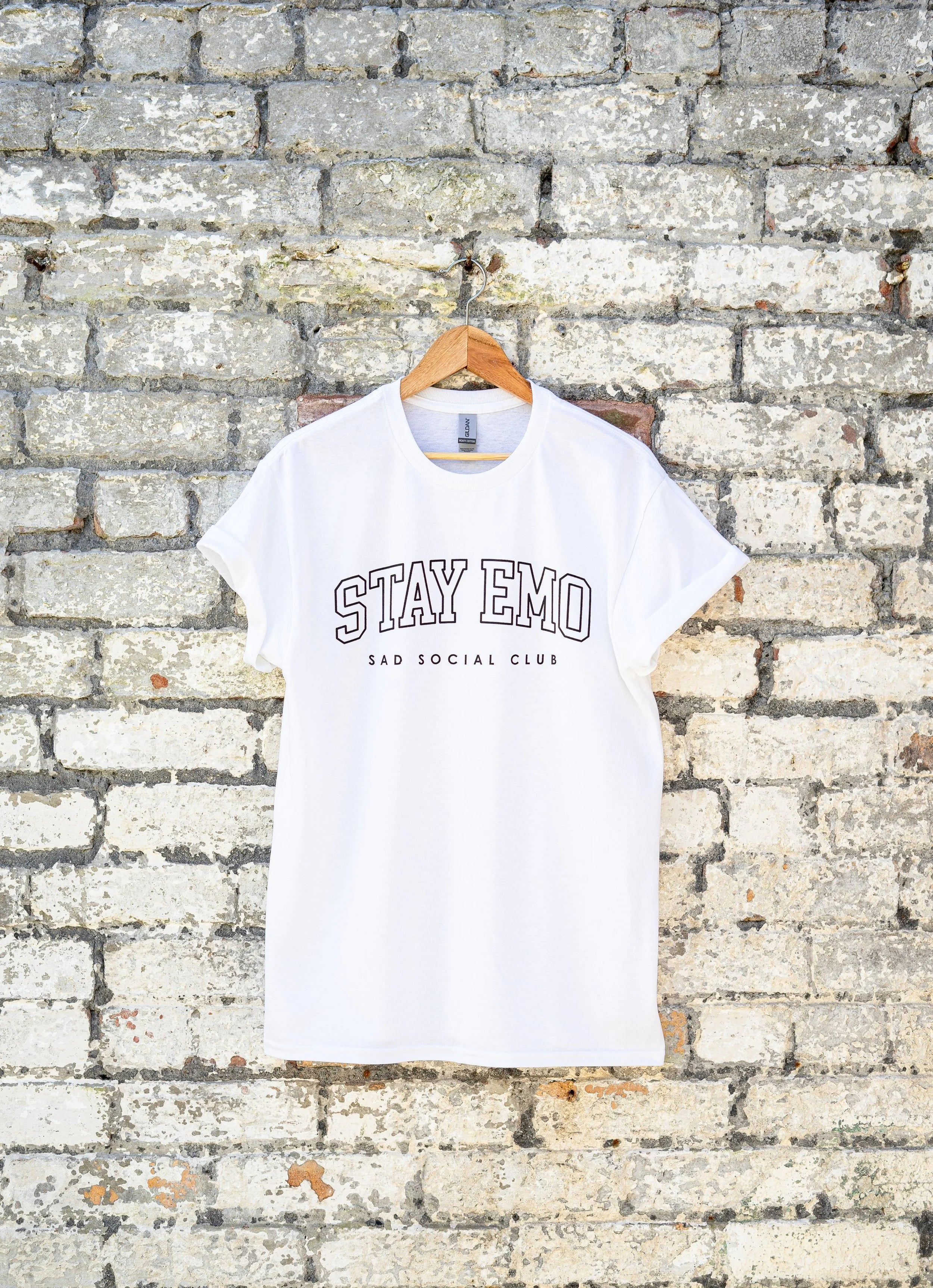 Stay Emo White Varsity Style T-Shirt