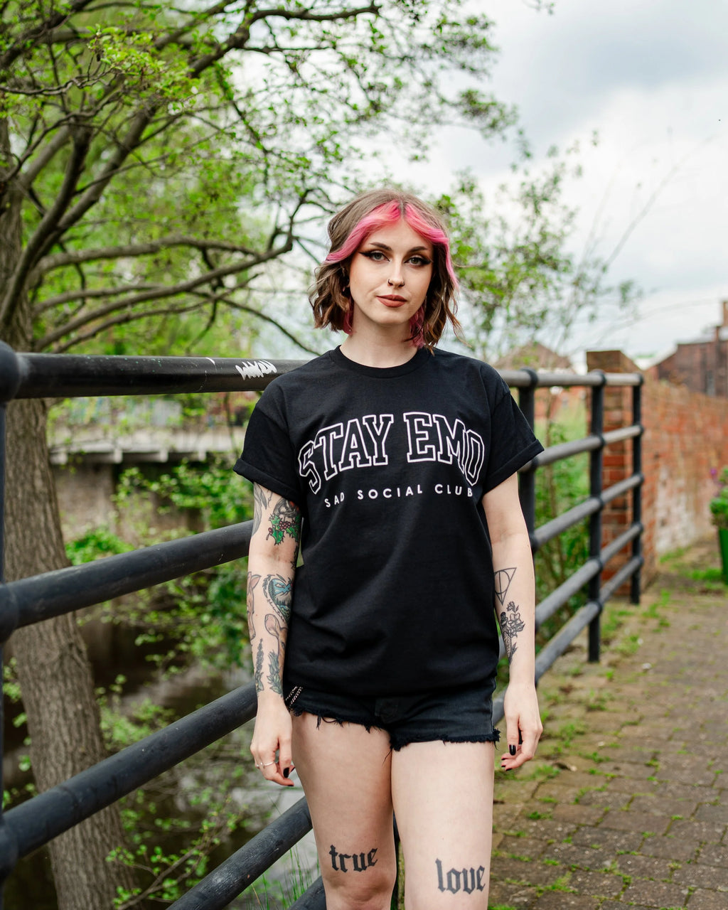 Stay Emo Black Varsity Style T-Shirt