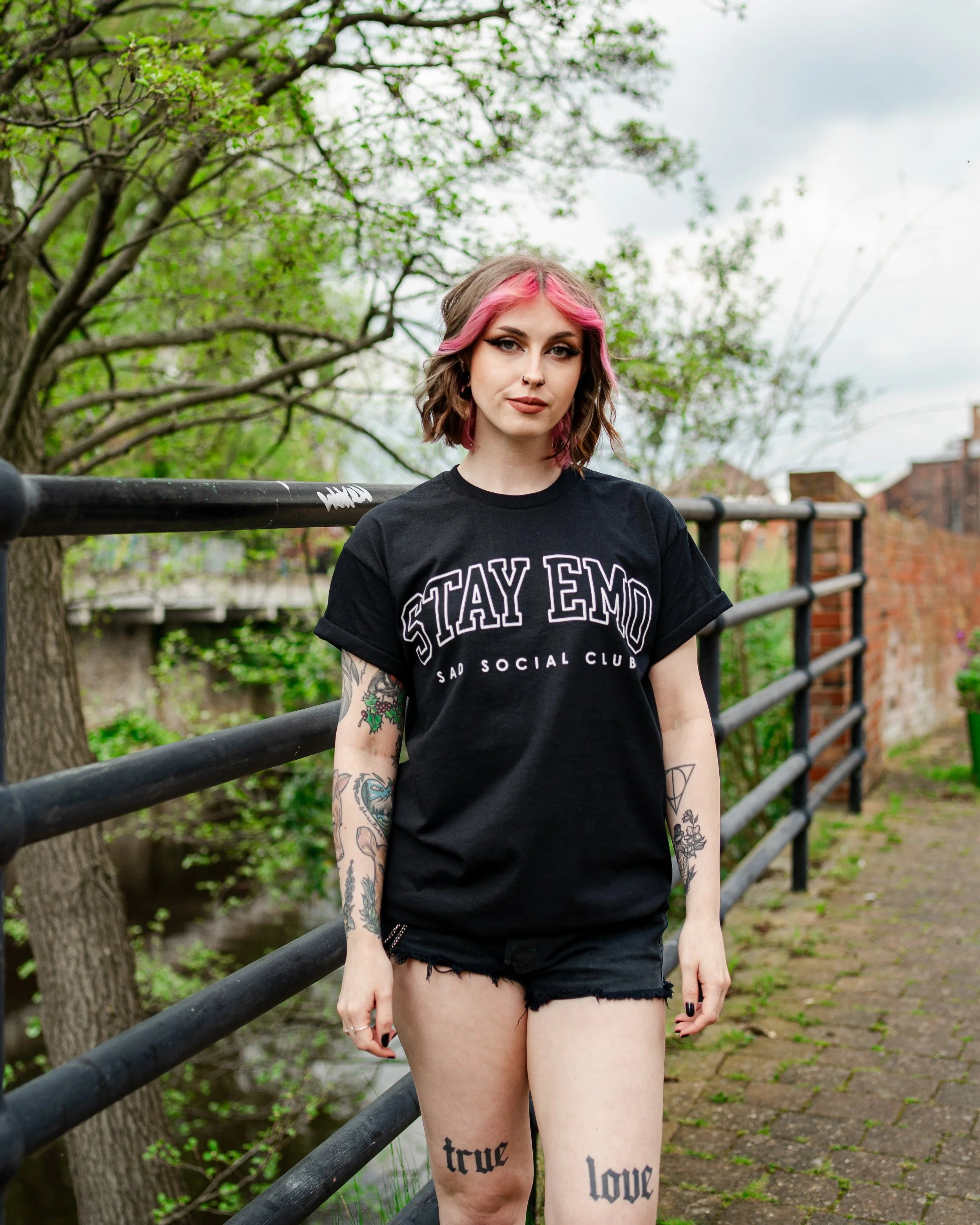 Stay Emo Black Varsity Style T-Shirt