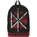 Black backpack with red and white design featuring 'Dead Kennedys' on a white background