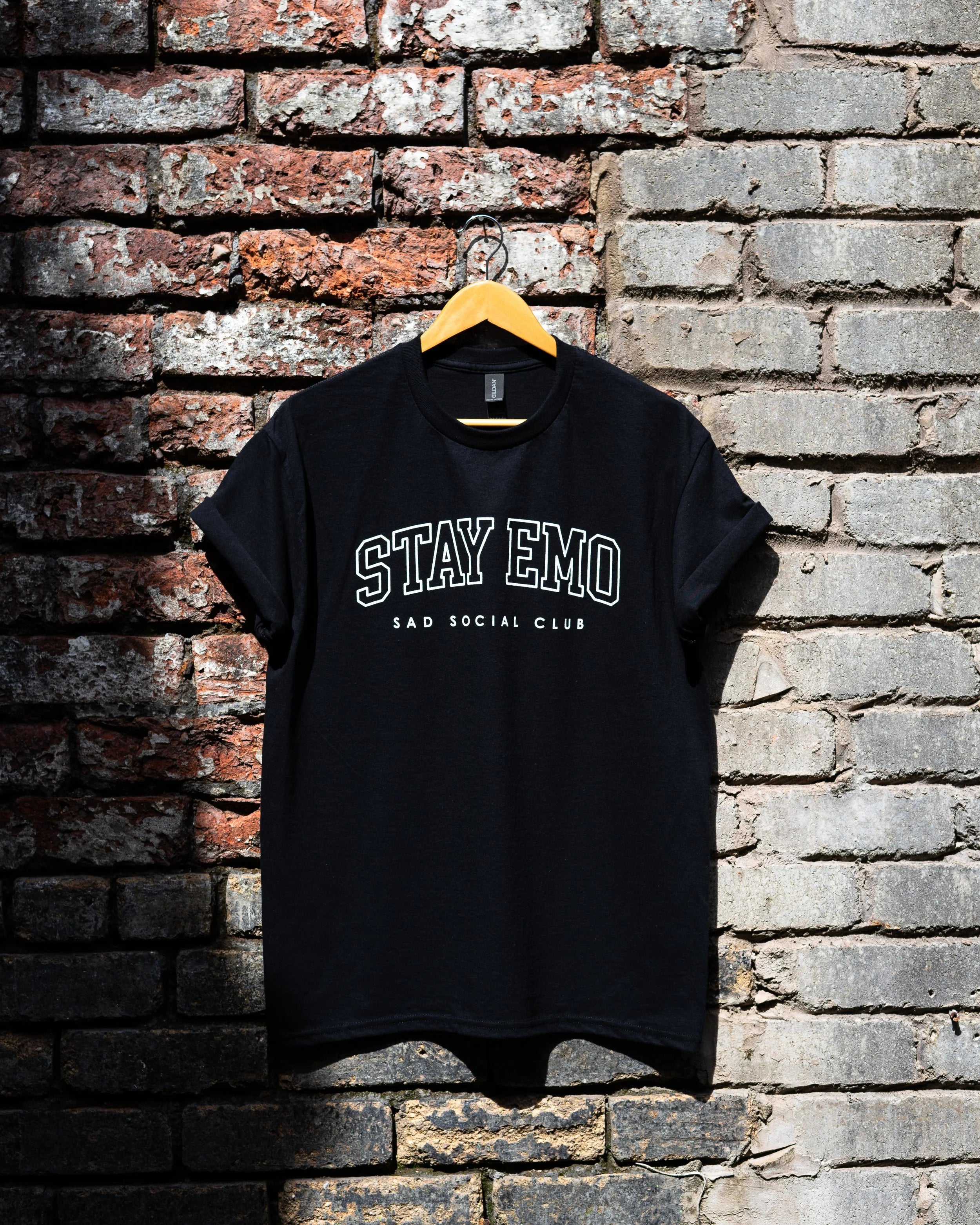 Stay Emo Black Varsity Style T-Shirt
