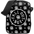 Black crossbody bag with white 'Fall Out Boy' logo and rose patterns