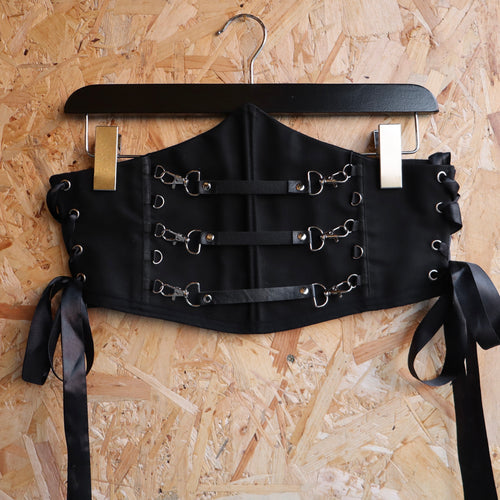 Black and Silver Underbust Corset with 3 Detachable Straps