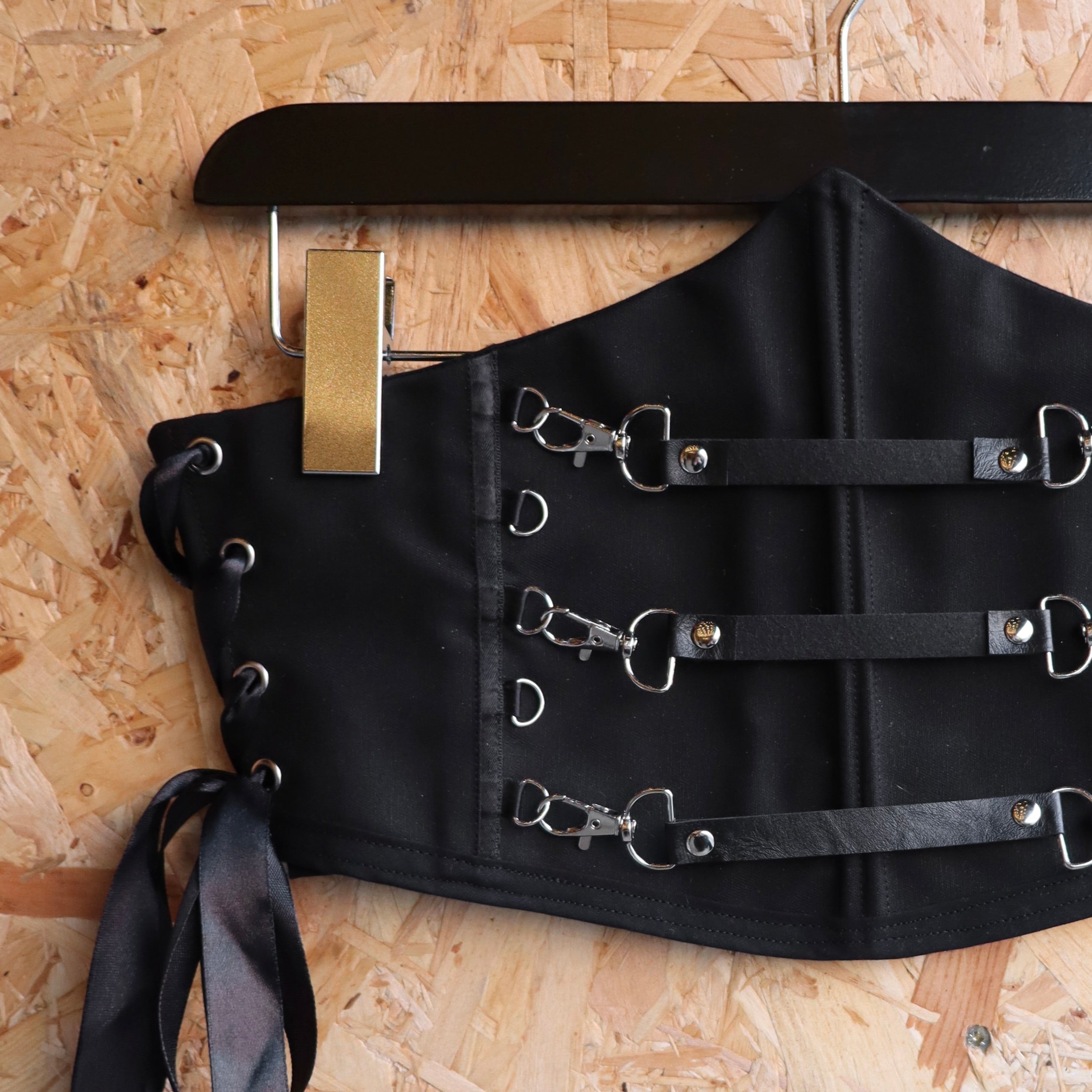 Black and Silver Underbust Corset with 3 Detachable Straps