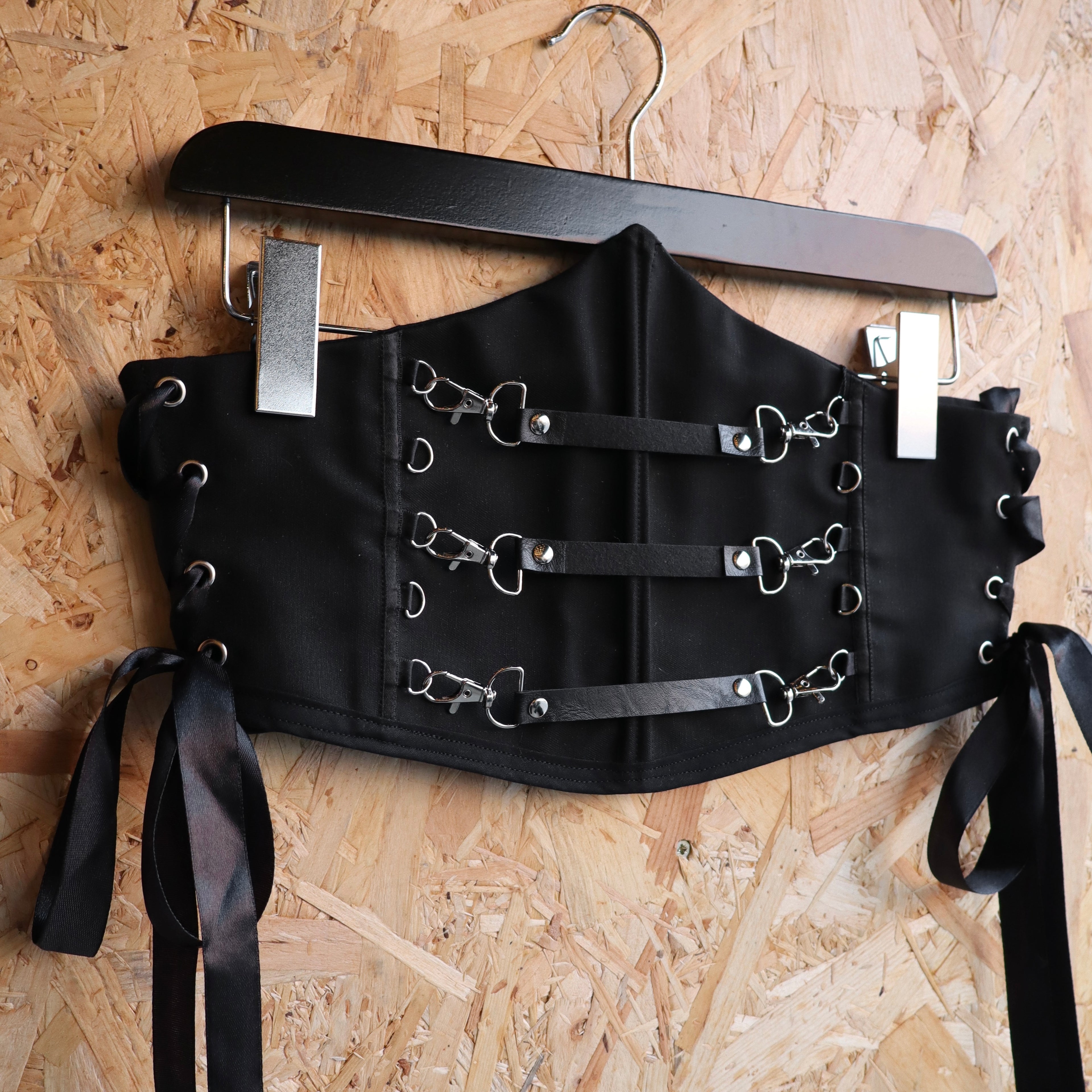 Black and Silver Underbust Corset with 3 Detachable Straps