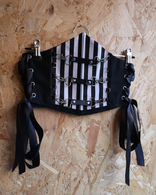 Black and White Stripe Underbust Corset with 3 Detachable Straps