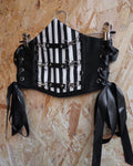 Black and White Stripe Underbust Corset with 3 Detachable Straps