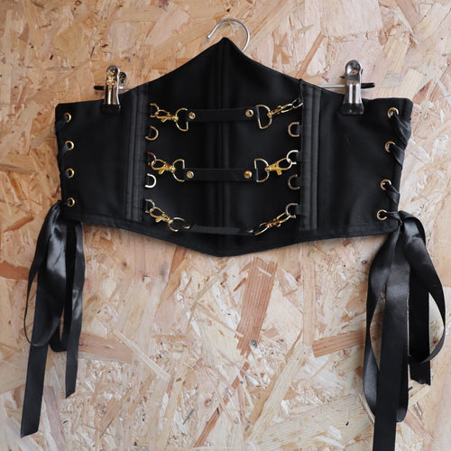 Black and Gold Underbust Corset with 3 Detachable Straps