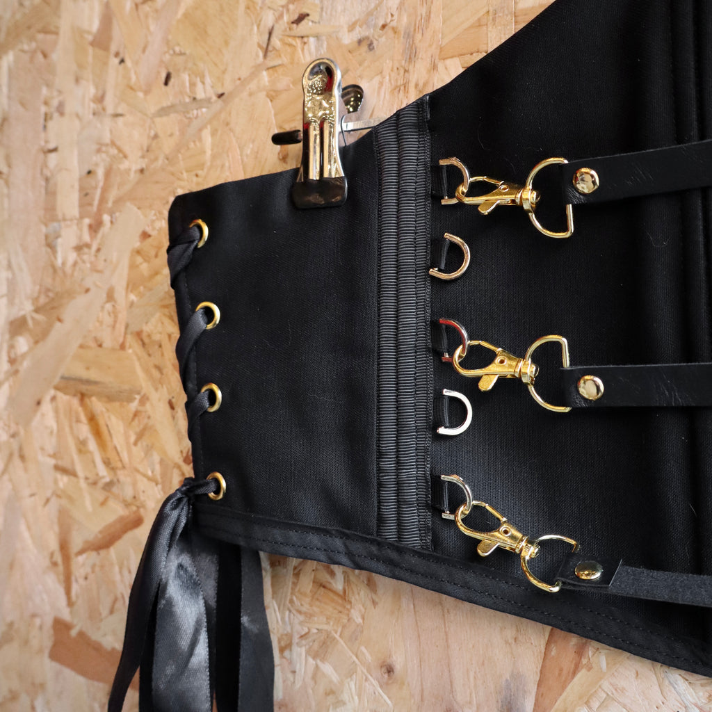 Black and Gold Underbust Corset with 3 Detachable Straps