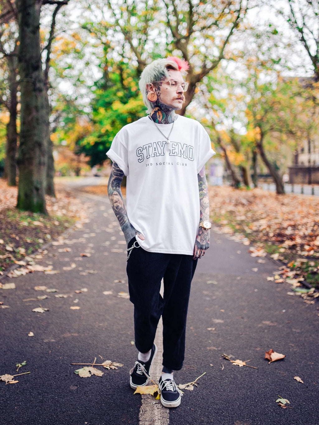 Stay Emo White Varsity Style T-Shirt