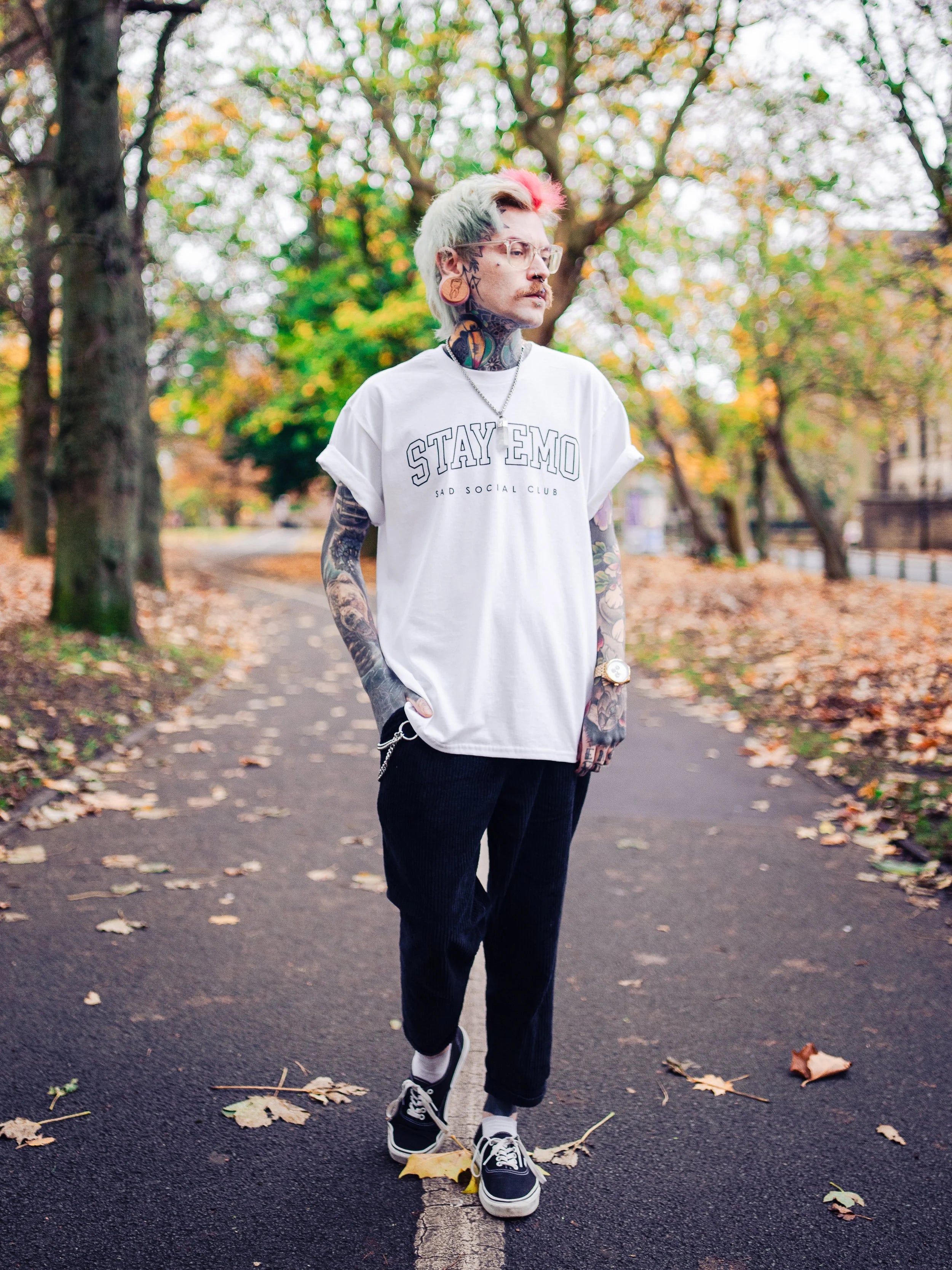 Stay Emo White Varsity Style T-Shirt