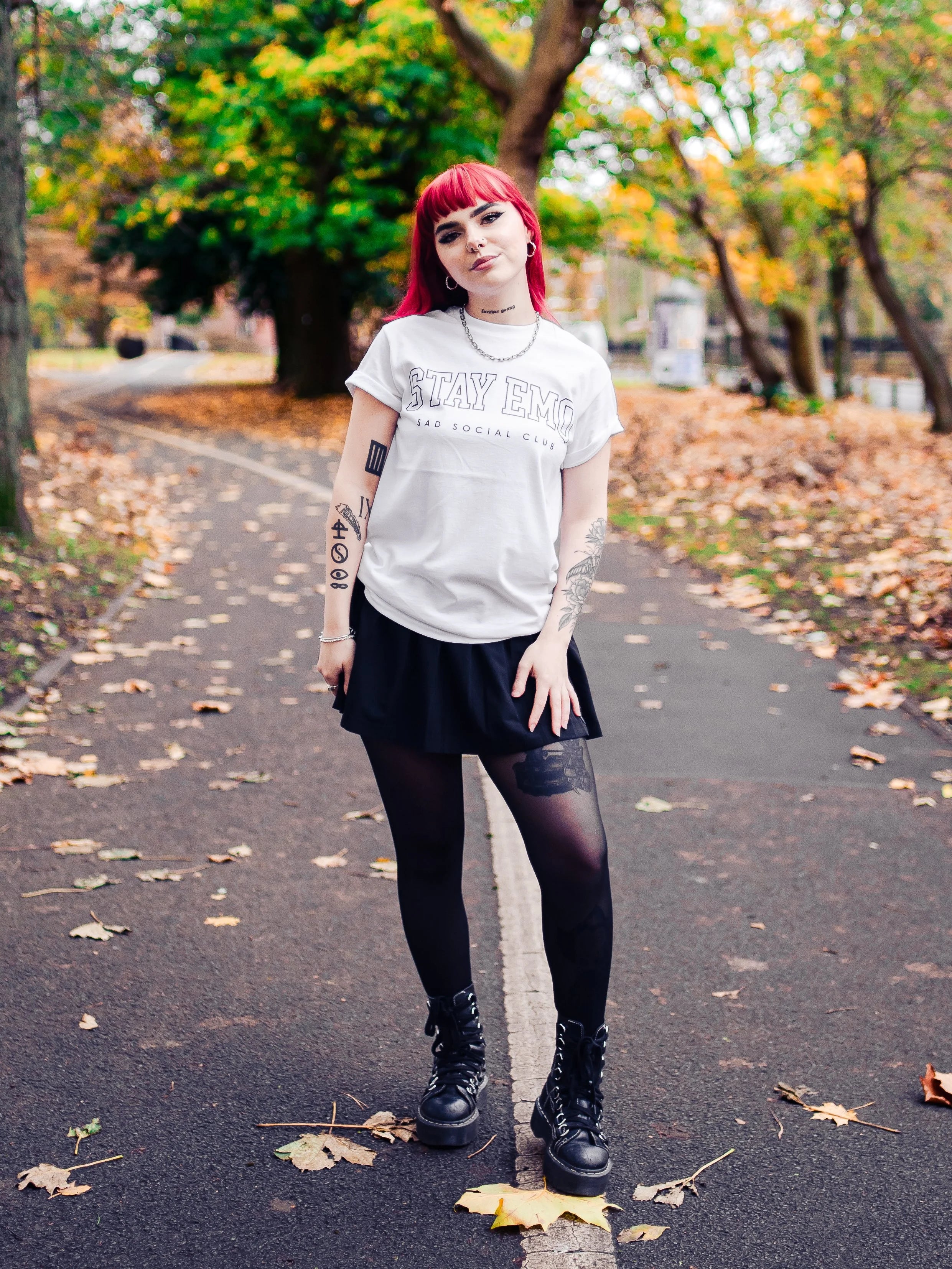 Stay Emo White Varsity Style T-Shirt