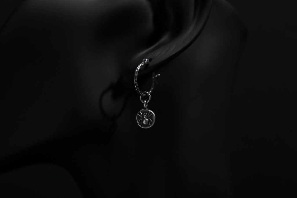 Sterling Silver Spider Textured Hoop Earrings