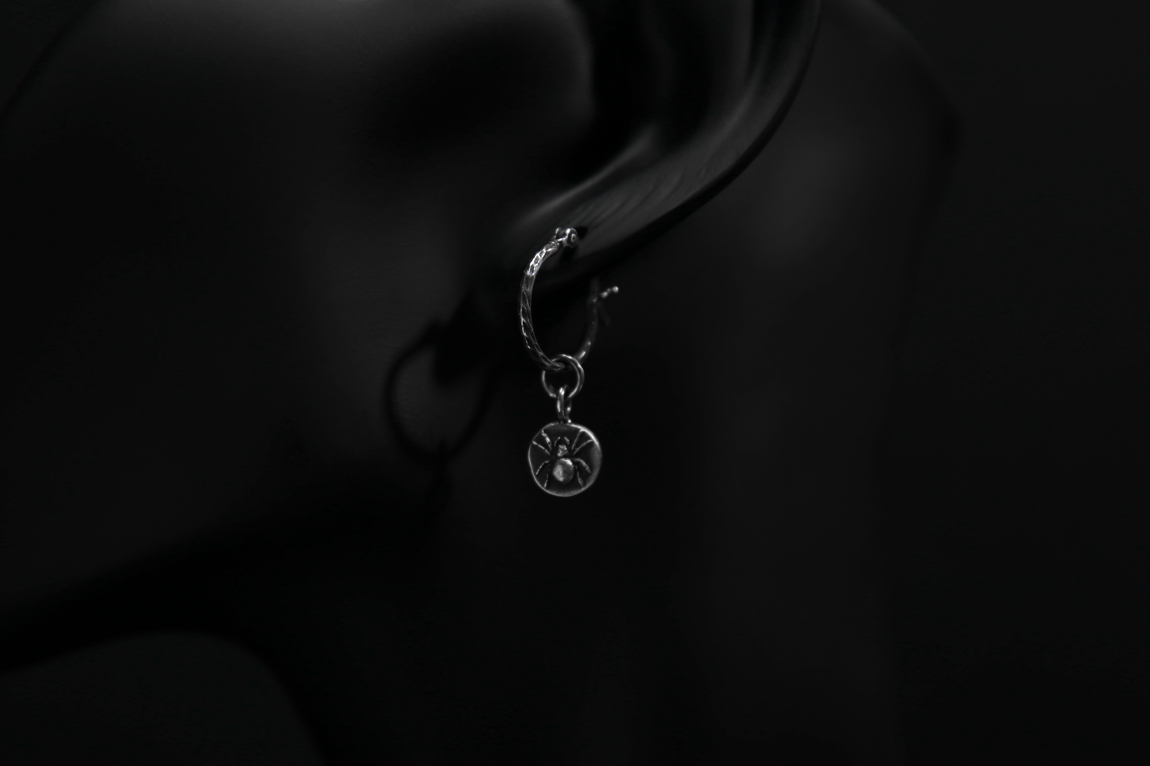 Sterling Silver Spider Textured Hoop Earrings