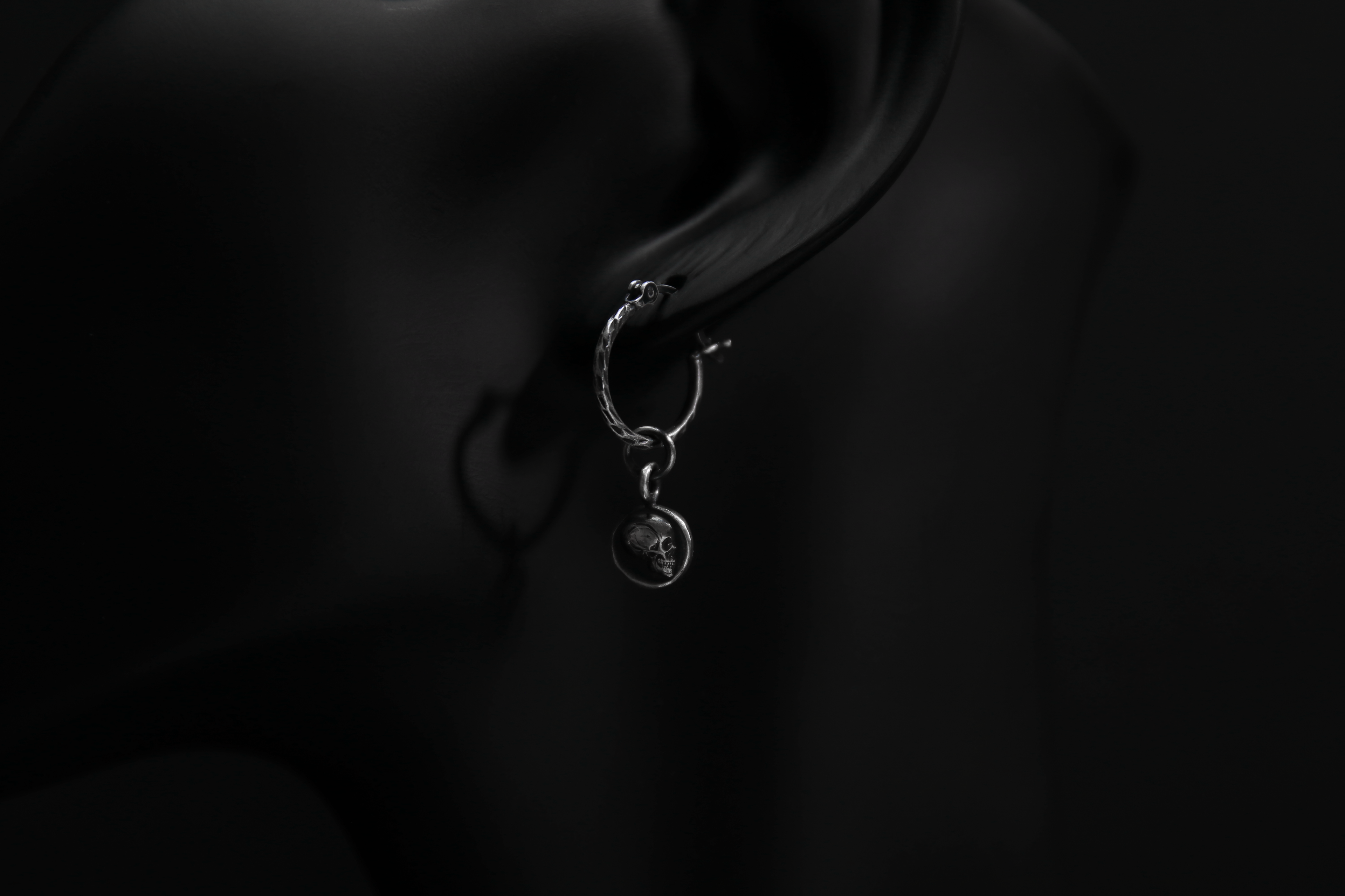 Sterling Silver Memento Mori Skull Hoop Earrings