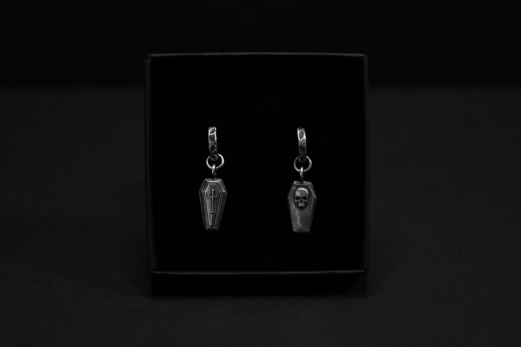 Sterling Silver Casket Hoop Earrings