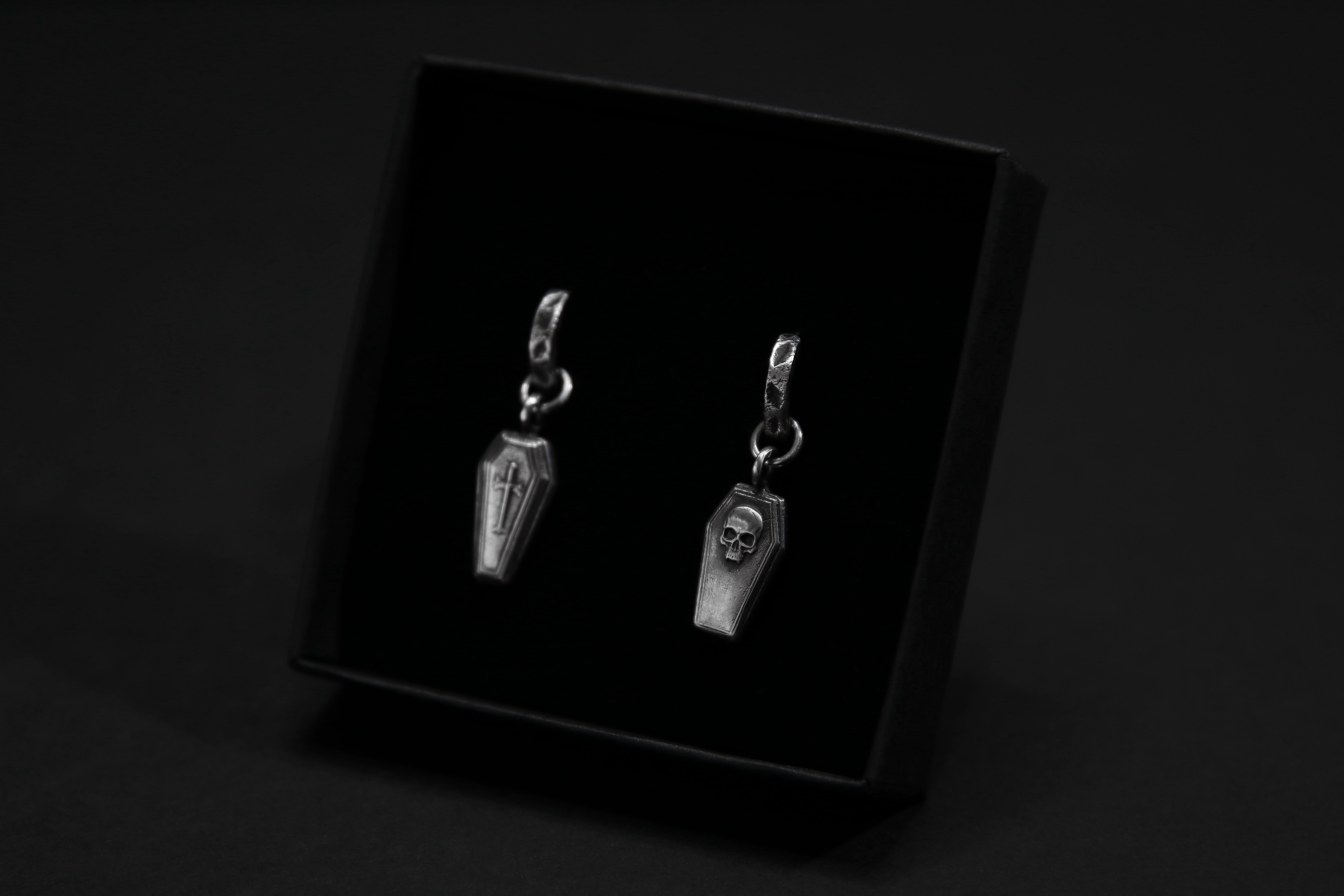 Sterling Silver Casket Hoop Earrings