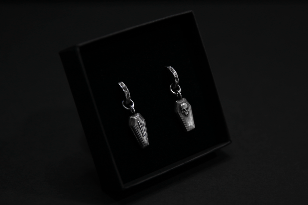 Sterling Silver Casket Hoop Earrings