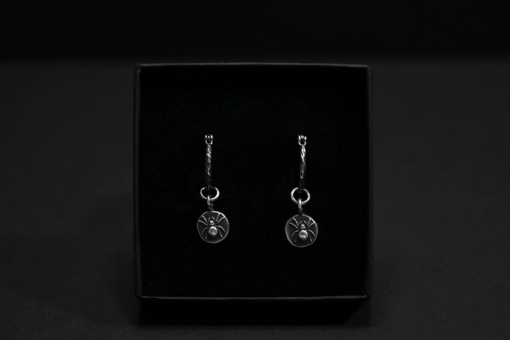 Sterling Silver Spider Textured Hoop Earrings