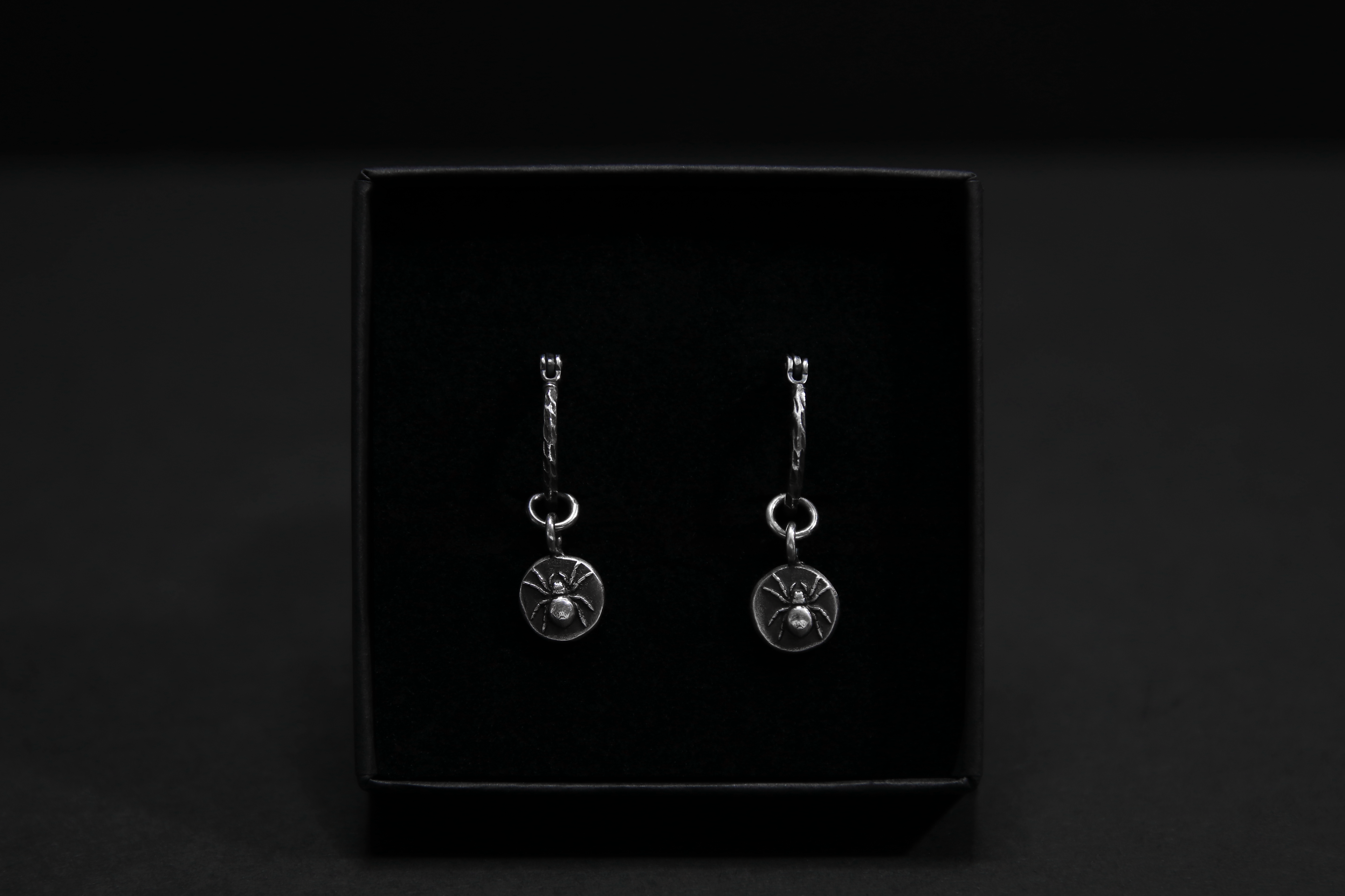 Sterling Silver Spider Textured Hoop Earrings