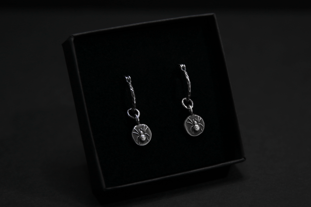 Sterling Silver Spider Textured Hoop Earrings