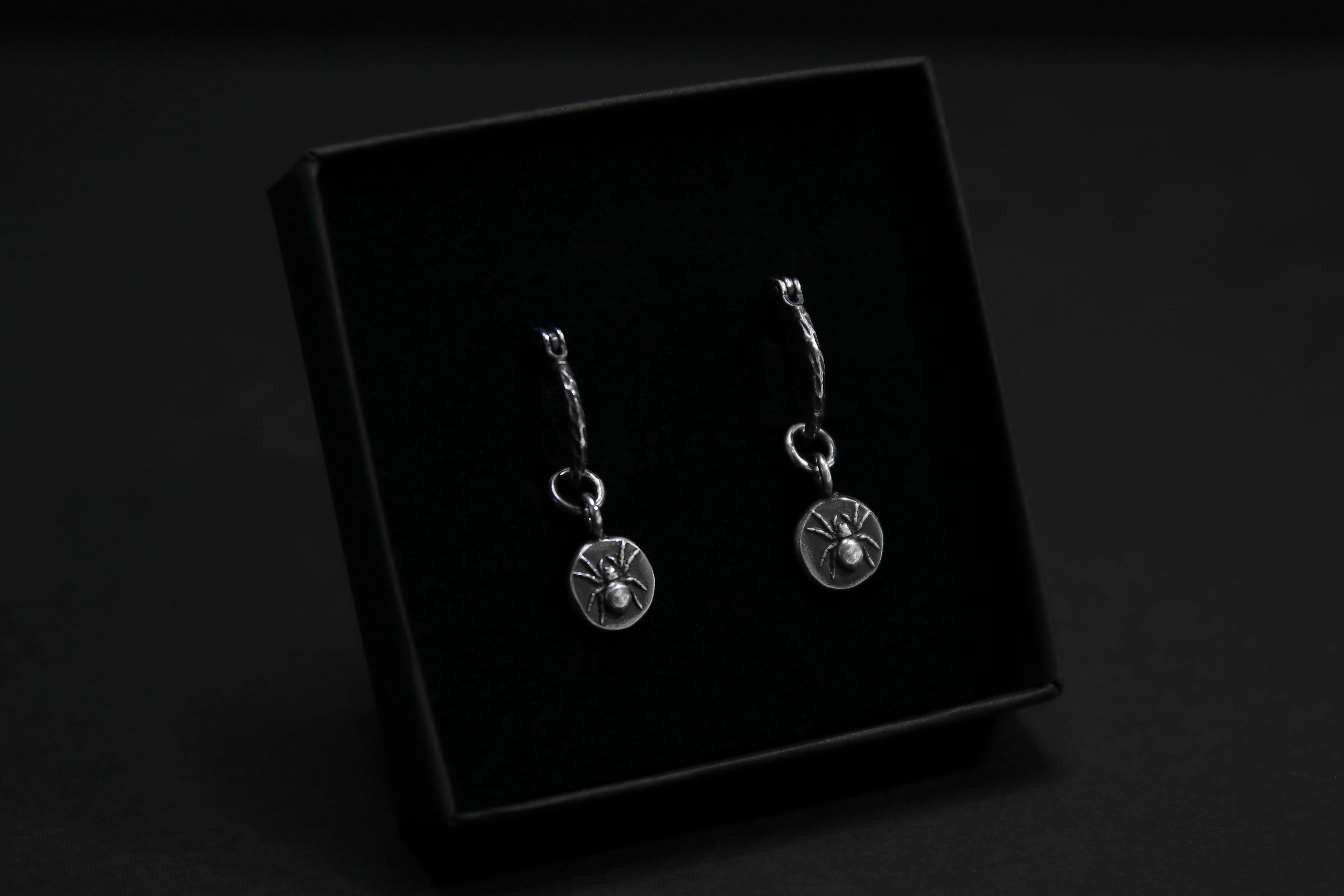 Sterling Silver Spider Textured Hoop Earrings