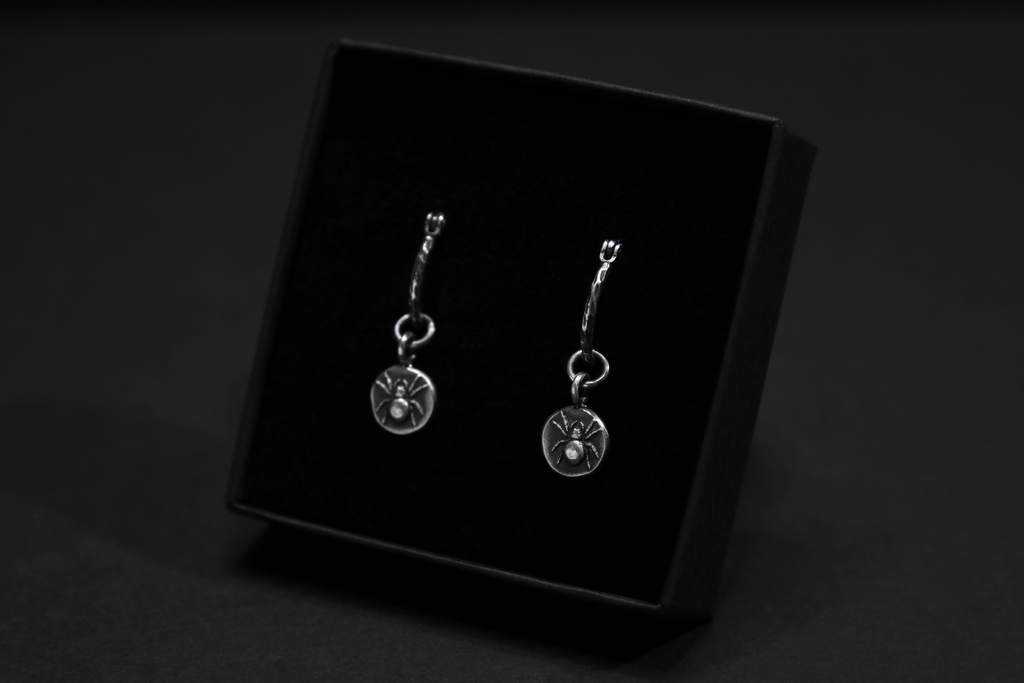 Sterling Silver Spider Textured Hoop Earrings
