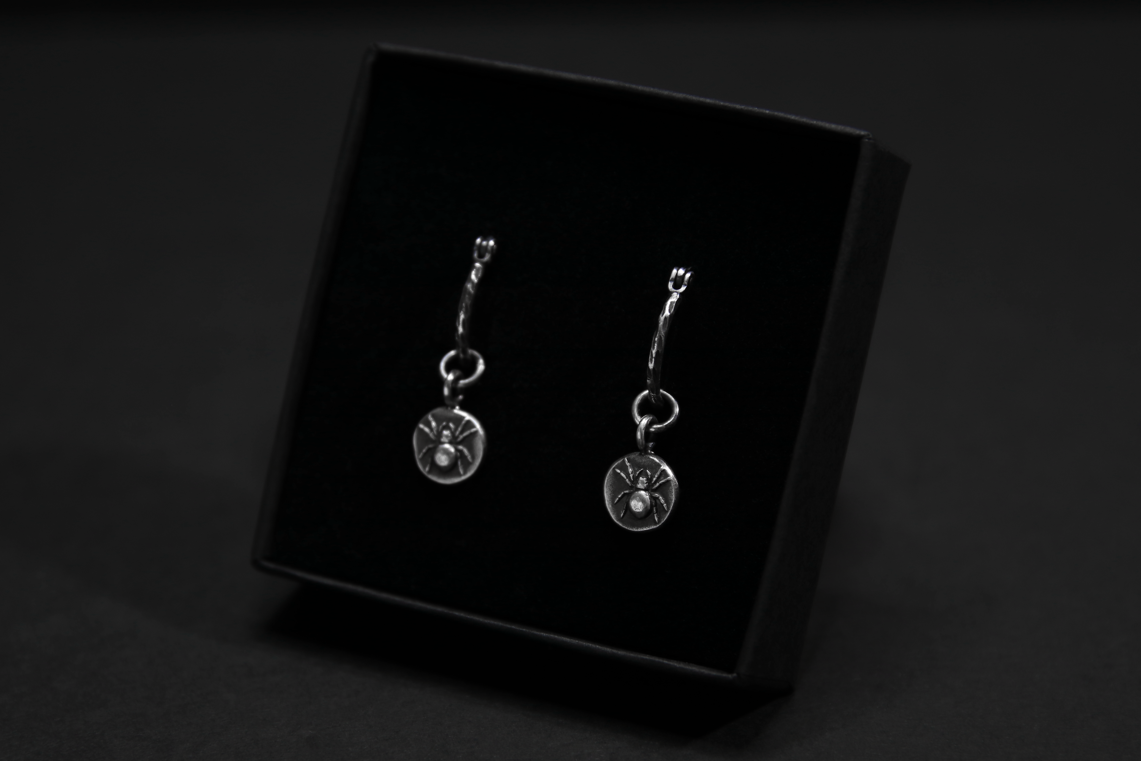 Sterling Silver Spider Textured Hoop Earrings