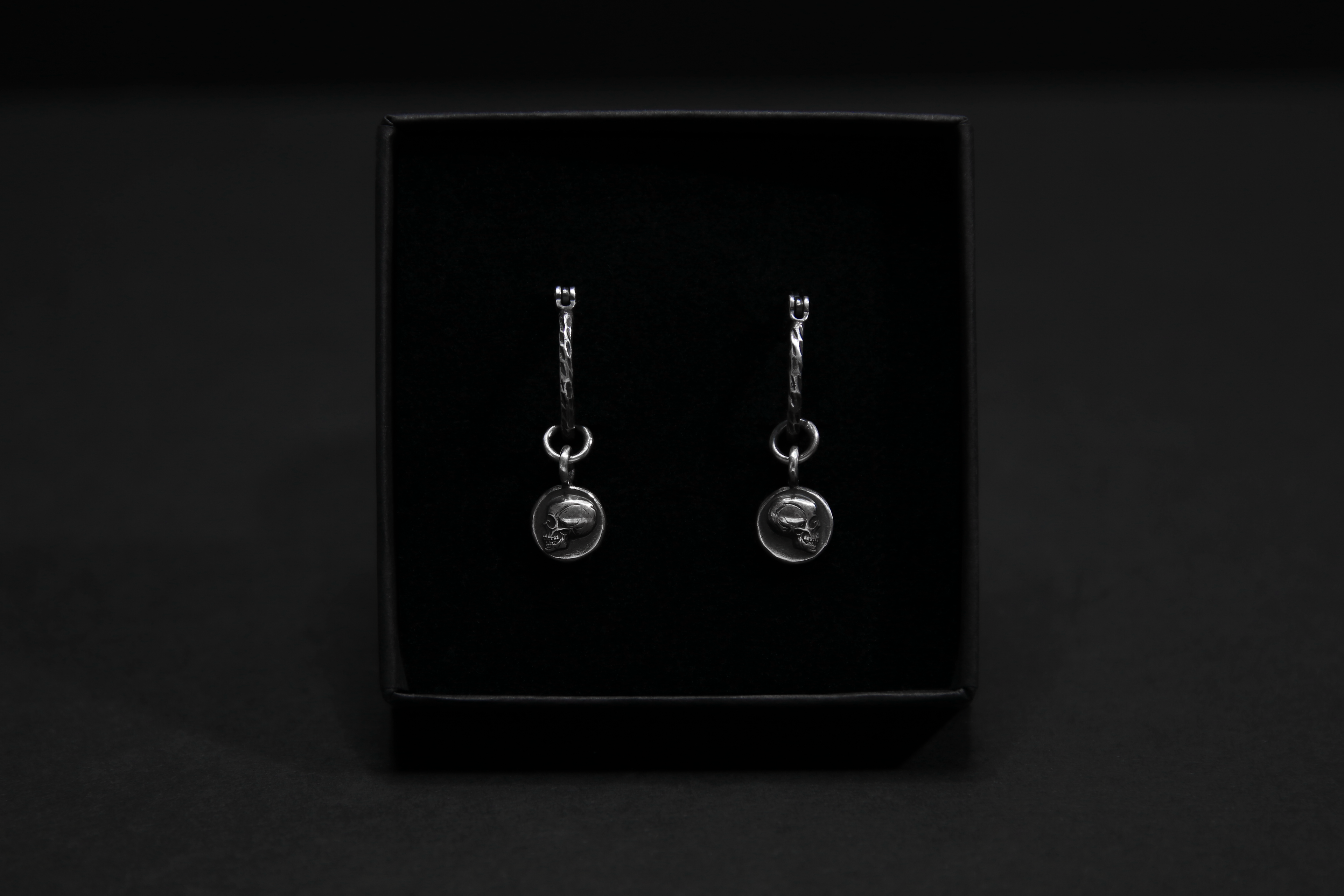 Sterling Silver Memento Mori Skull Hoop Earrings