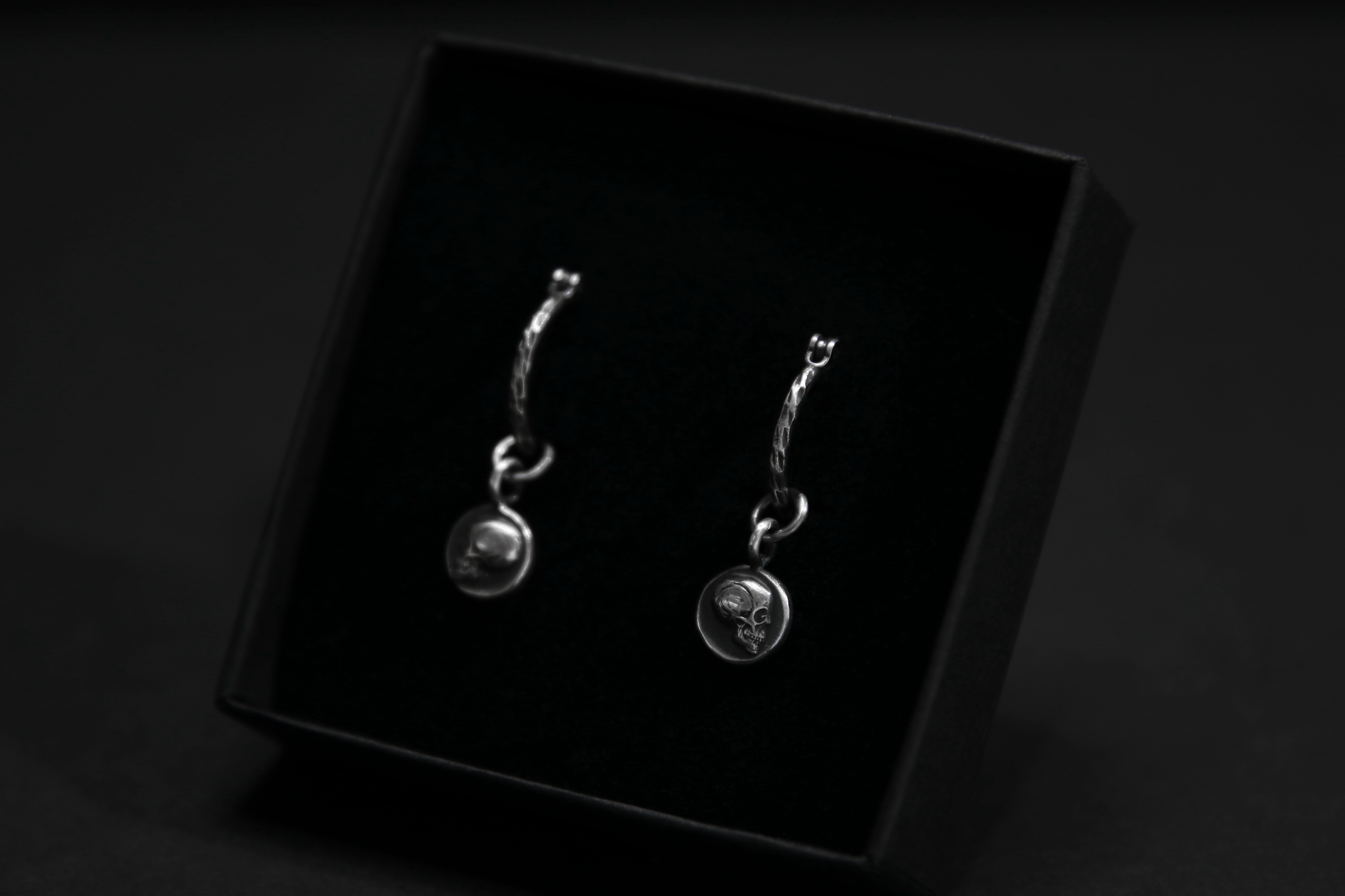 Sterling Silver Memento Mori Skull Hoop Earrings