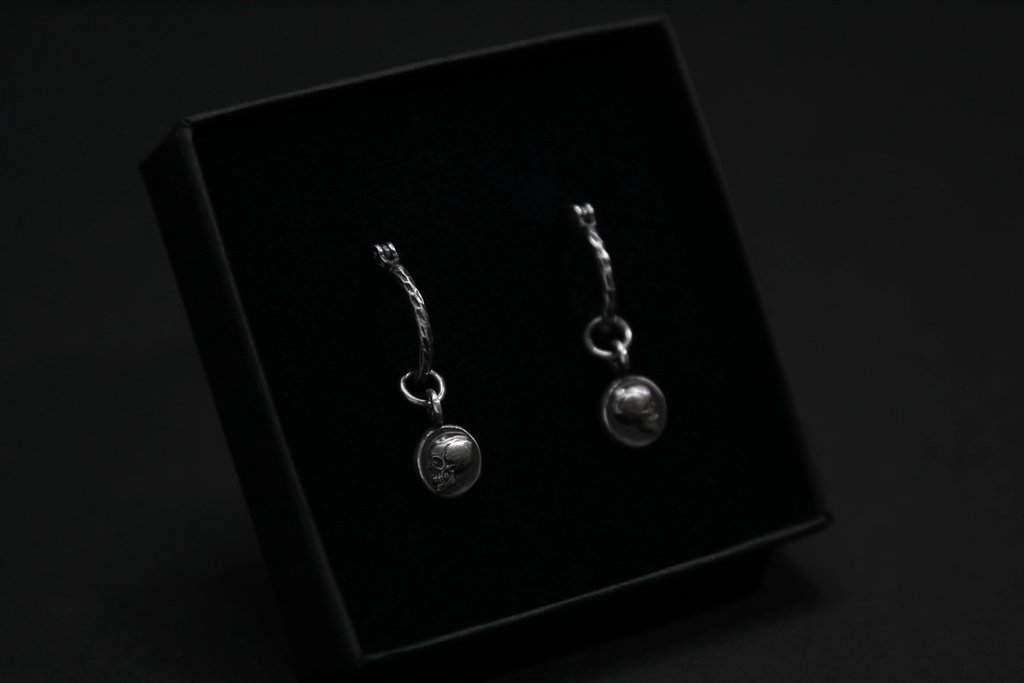 Sterling Silver Memento Mori Skull Hoop Earrings