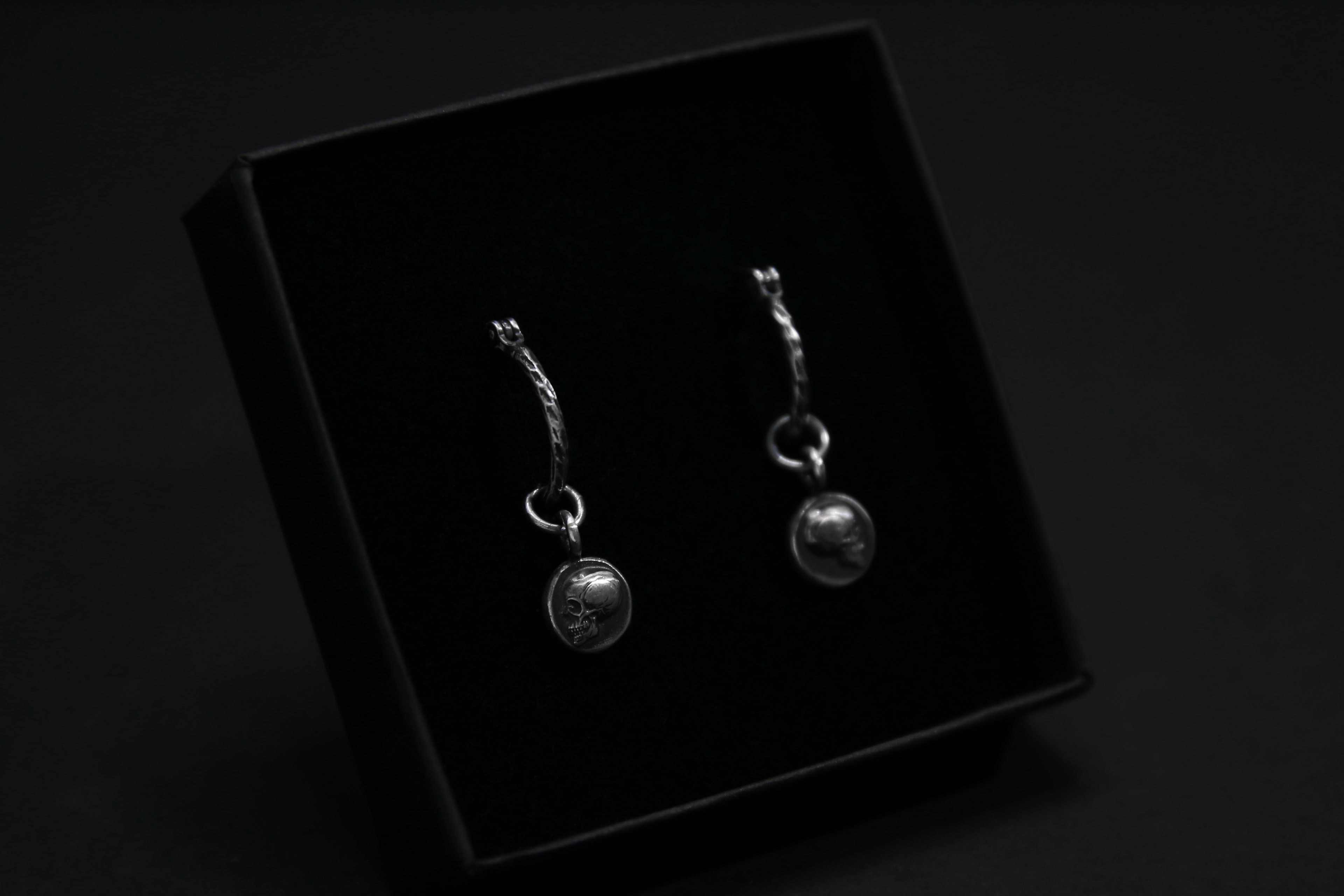 Sterling Silver Memento Mori Skull Hoop Earrings