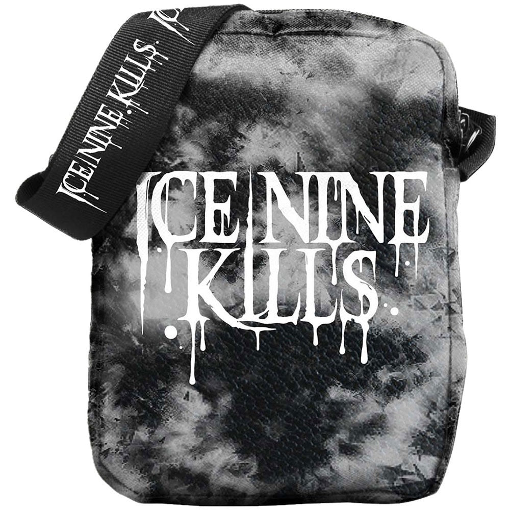 Black and gray tie-dye bag with 'Ice Nine Kills' logo 