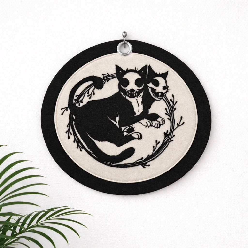 Skeletal Cats Felt Wall Banner