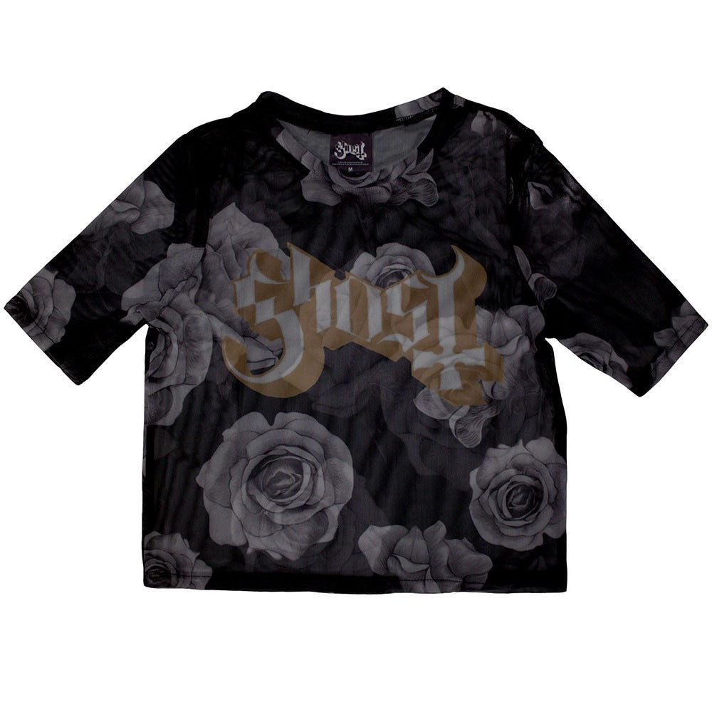 Ghost Logo & Roses Mesh Crop