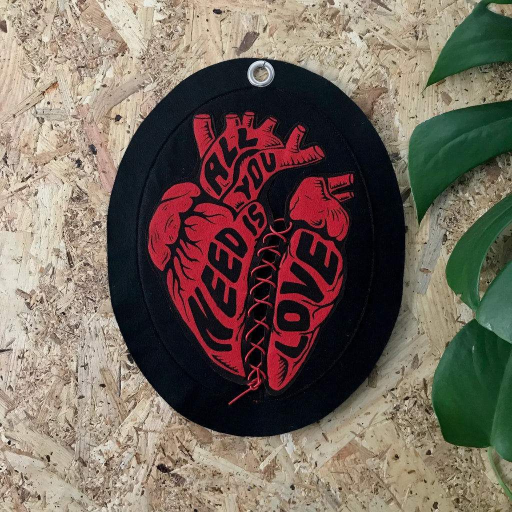 Red Anatomical Heart “All You Need Is Love” Felt Wall Hanging