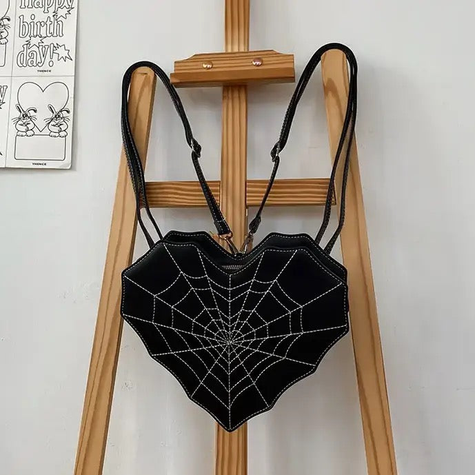 Gothic Creative Heart-Shaped Spider Web Backpack