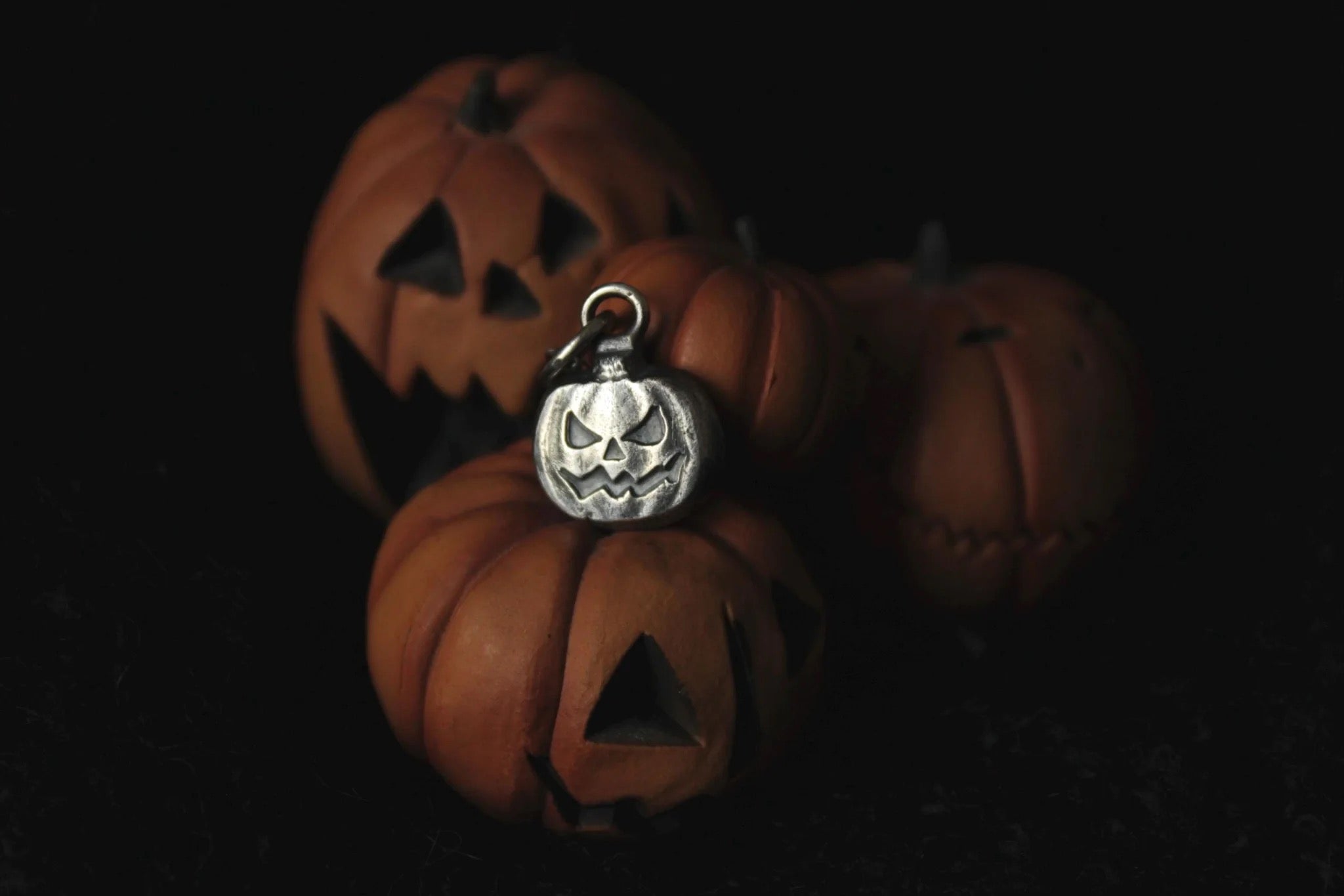 Sterling Silver Jack O’Lantern Pumpkin Pendant