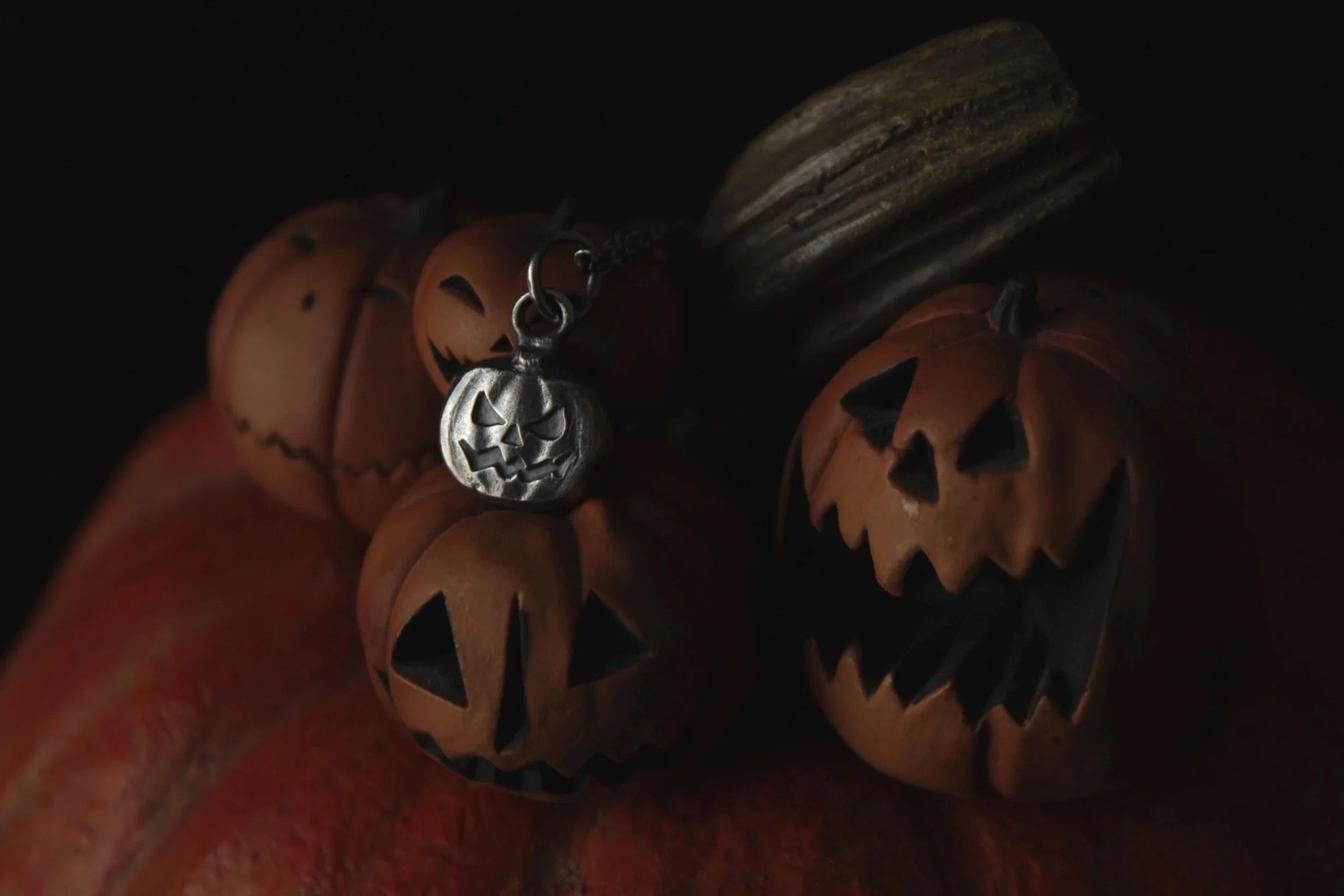 Sterling Silver Jack O’Lantern Pumpkin Pendant