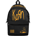 Black backpack with yellow 'Korn' logo and text on a white background
