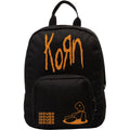 Black backpack with orange 'Korn' text and logo on a white background