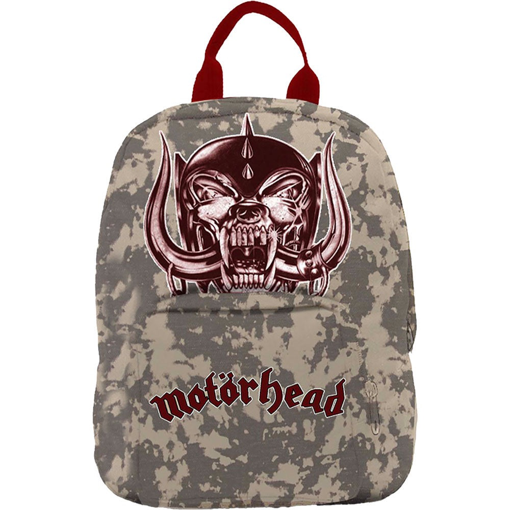 Motorhead mini camouflage style backpack with red handle and black back