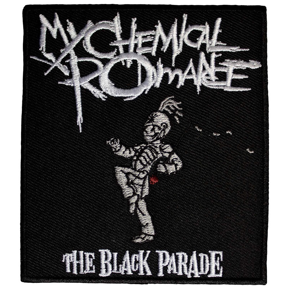 Embroidered patch with 'My Chemical Romance' logo and skeleton illustration on a black background.