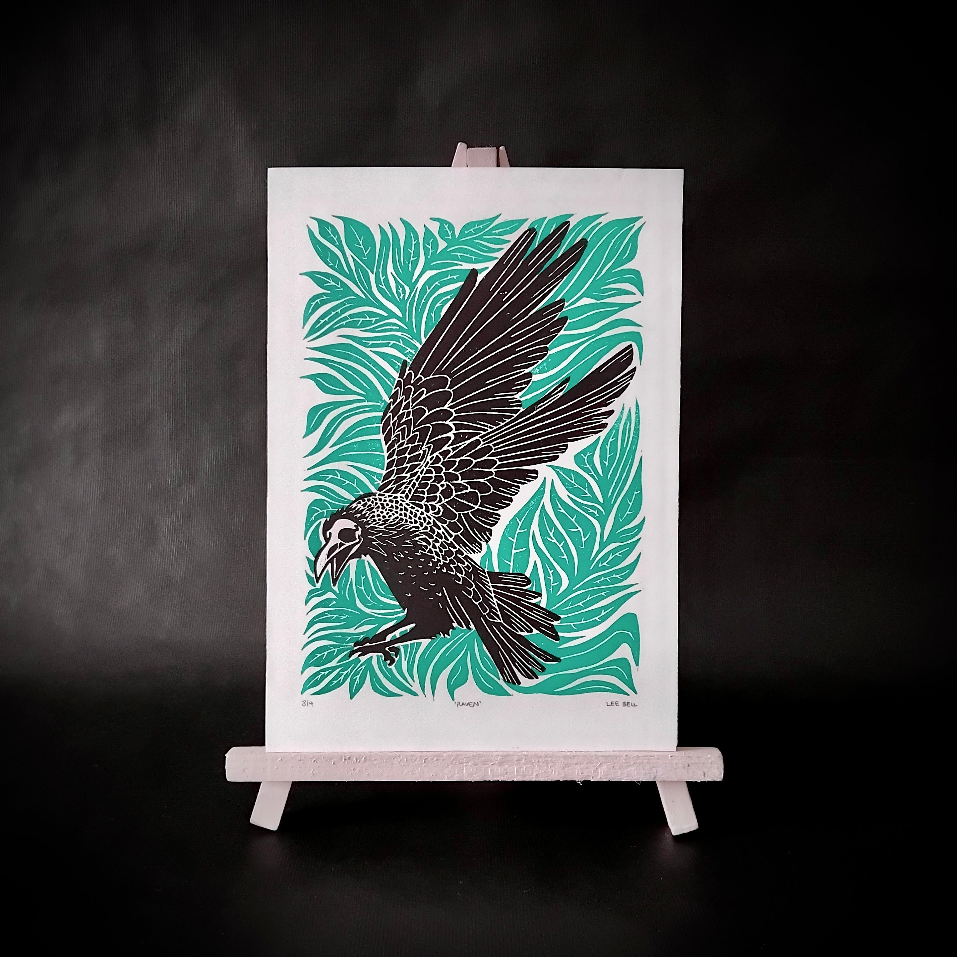 Limited Edition Raven A5 Lino Print
