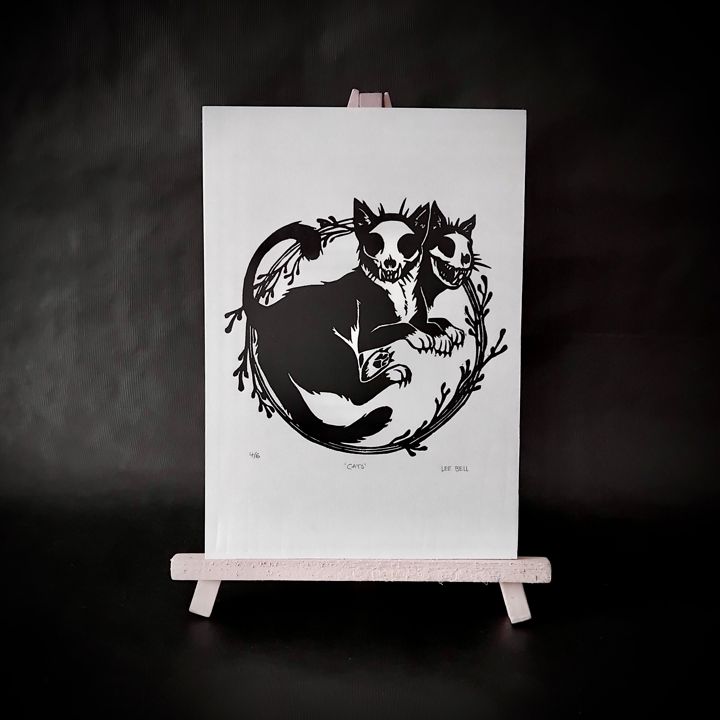 Limited Edition Cat A5 Lino Print