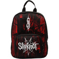 Backpack with Slipknot logo on a red and black patterned background