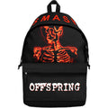 Black backpack with red skeleton design and Offspring text in white on pocket